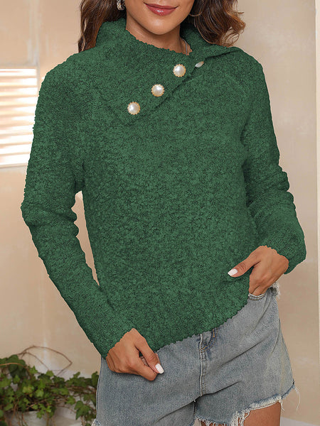 Asymmetric Collared Neck Long Sleeve Sweater