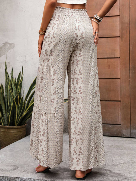 Tie Printed Wide-Leg Pants