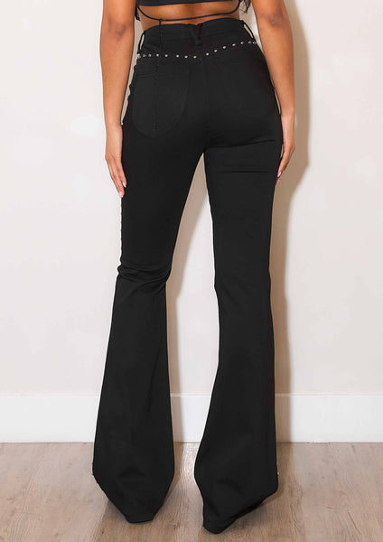 Black High-Rise Flare Jeans With Studs