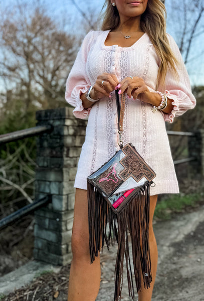 Hand Tooled Clear Crossbody Concert bag