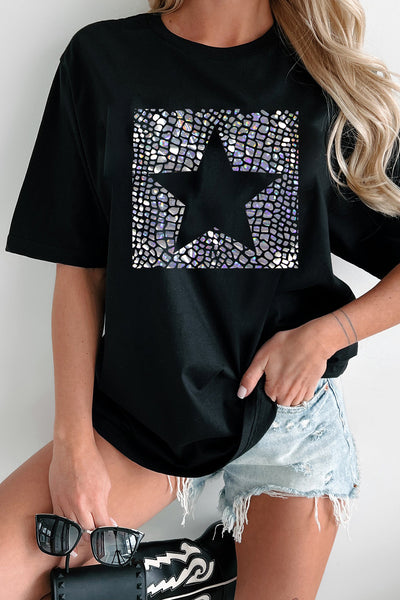 Star Round Neck Short Sleeve T-Shirt