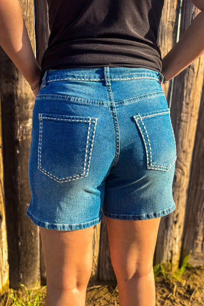 Stitched Denim Shorts