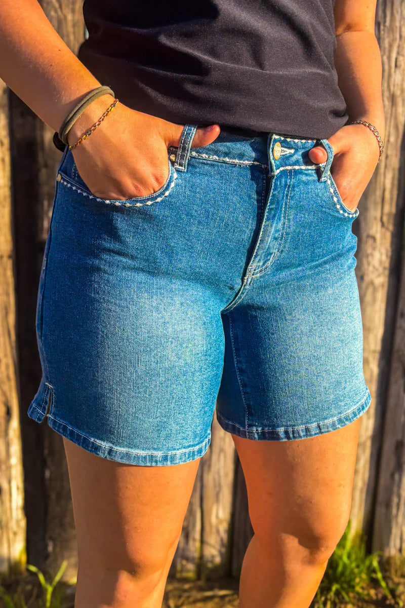 Stitched Denim Shorts