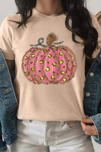 Pumpkin Round Neck Short Sleeve T-Shirt