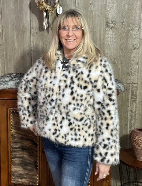 Faux Snow Leopard Coat