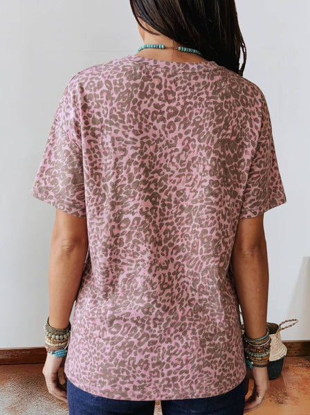 Western summer Leopard Retro Studded Star Patch Loose Tee