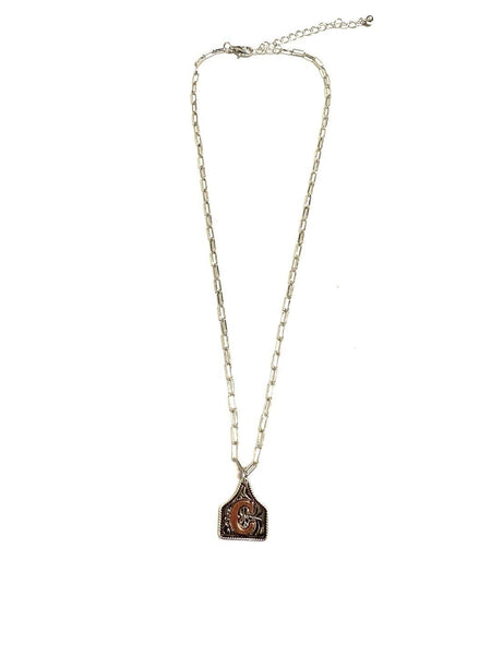 Western Cattle Tag Two Tone Initial Necklace