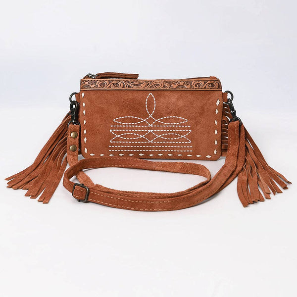 American Darling Western Genuine Suede Leather Small Cross Body Bag with & Hand-Tooled Accents