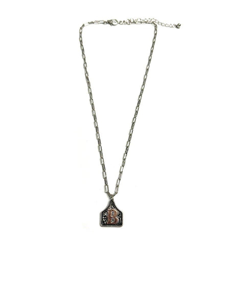 Western Cattle Tag Two Tone Initial Necklace