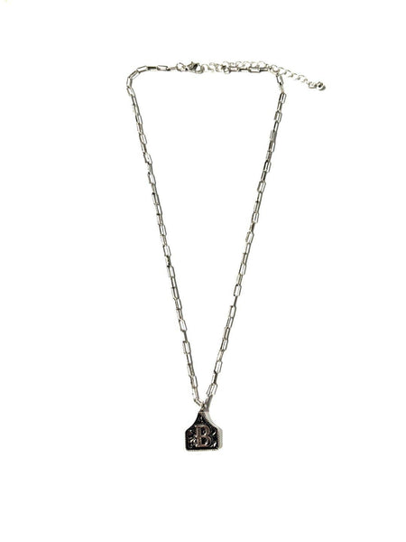 Western Cattle Tag Silver Initial Necklace