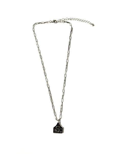 Western Cattle Tag Silver Initial Necklace