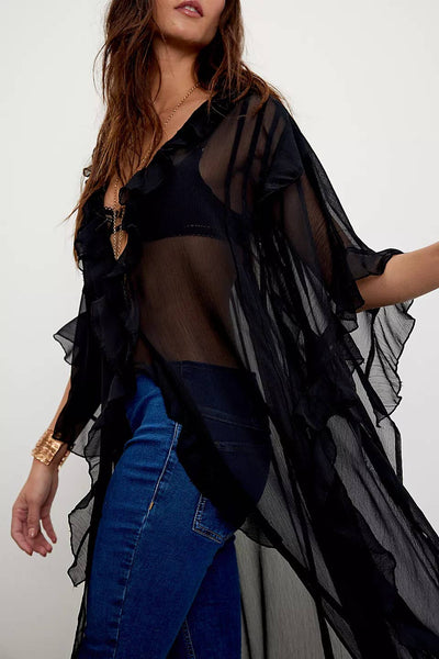 Boho Lightweight Sheer Ruffle Duster