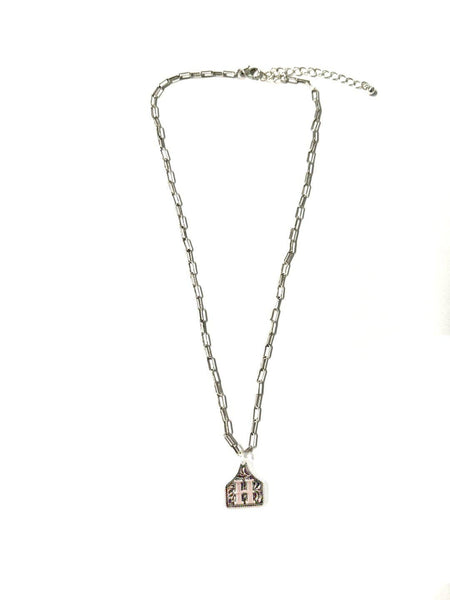 Western Cattle Tag Silver Initial Necklace