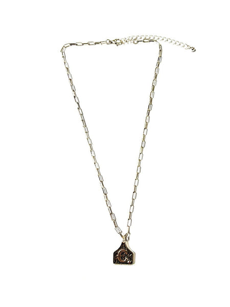 Western Cattle Tag Silver Initial Necklace