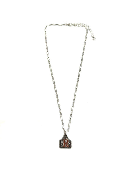Western Cattle Tag Two Tone Initial Necklace