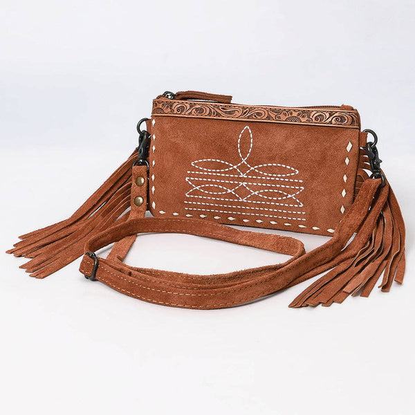 American Darling Western Genuine Suede Leather Small Cross Body Bag with & Hand-Tooled Accents