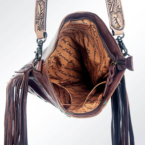 American Darling Handcrafted Western Leather Large Cross body Bag with Fringe