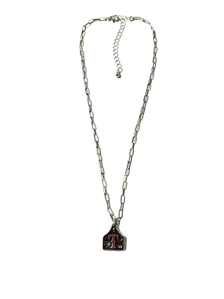 Western Cattle Tag Silver Initial Necklace