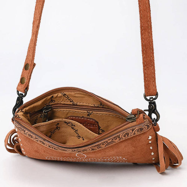 American Darling Western Genuine Suede Leather Small Cross Body Bag with & Hand-Tooled Accents