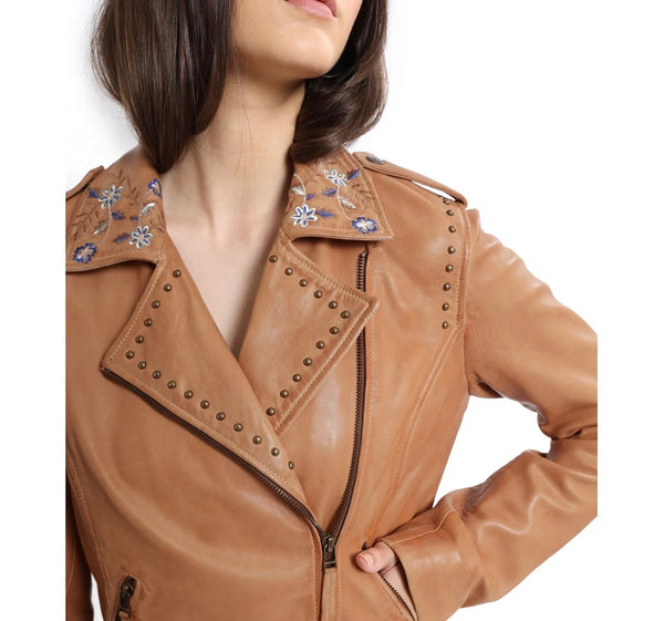 Myra Embroidered Leather Jacket