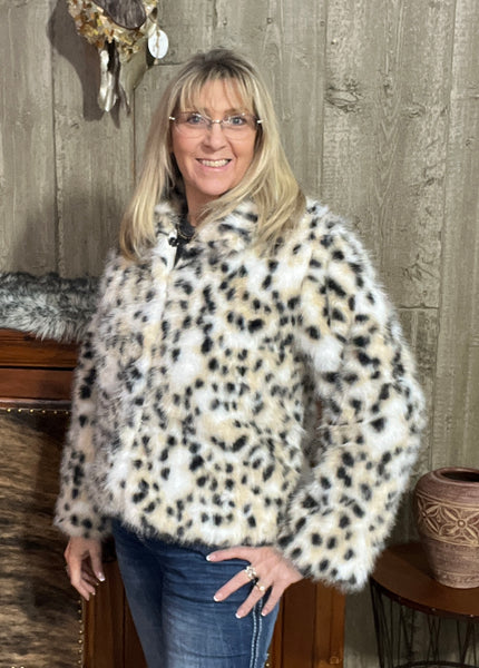 Faux Snow Leopard Coat