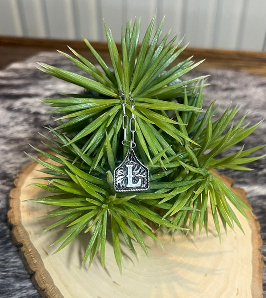 Western Cattle Tag Silver Initial Necklace