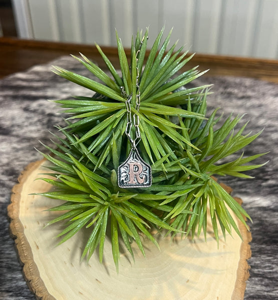 Western Cattle Tag Two Tone Initial Necklace