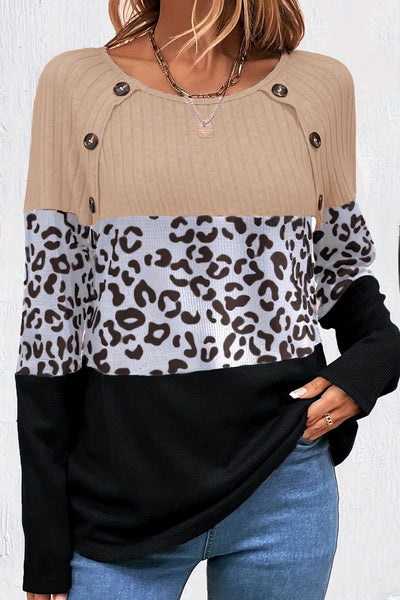 Leopard Round Neck Long Sleeve Top