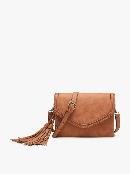 Suede Flapover Whipstitch Crossbody