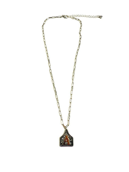 Western Cattle Tag Two Tone Initial Necklace