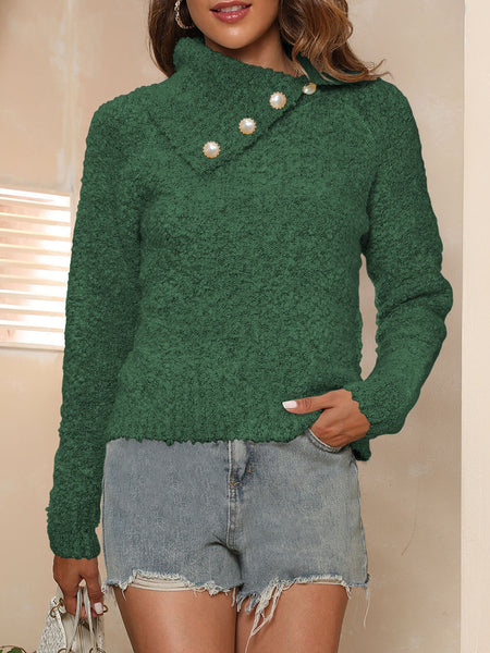 Asymmetric Collared Neck Long Sleeve Sweater