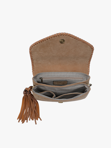 Suede Flapover Whipstitch Crossbody