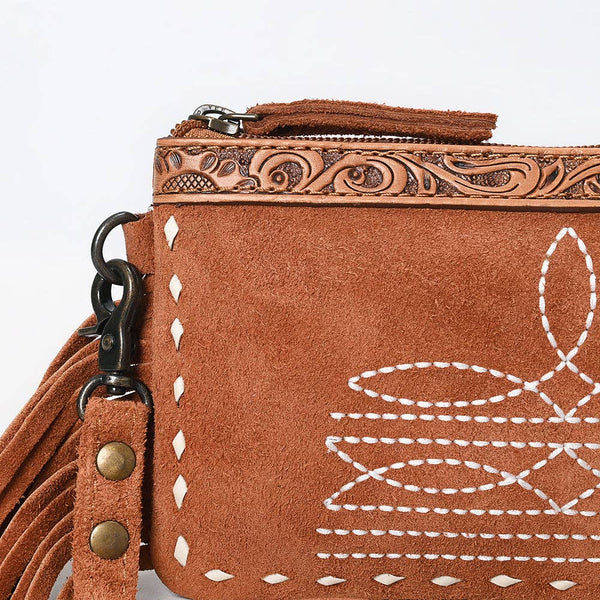 American Darling Western Genuine Suede Leather Small Cross Body Bag with & Hand-Tooled Accents