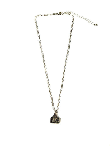 Western Cattle Tag Silver Initial Necklace