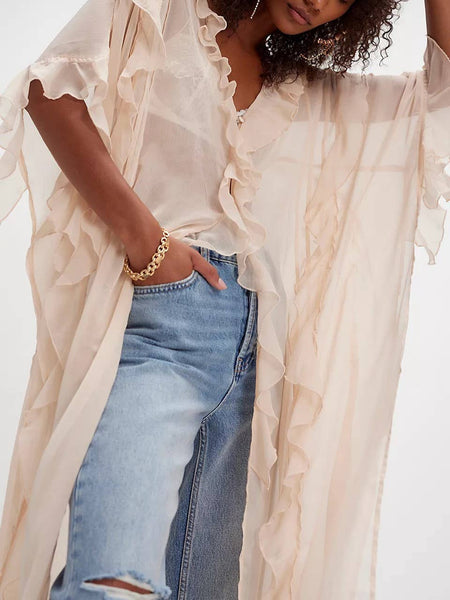 Boho Lightweight Sheer Ruffle Duster