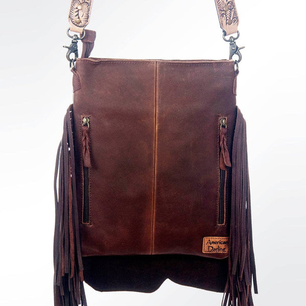 American Darling Handcrafted Western Leather Large Cross body Bag with Fringe