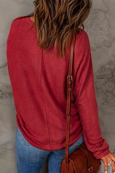 Seam Detail Round Neck Long Sleeve Top