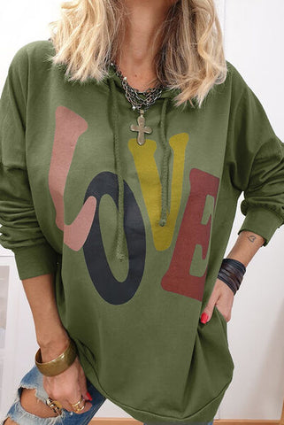 LOVE Drawstring Dropped Shoulder Hoodie