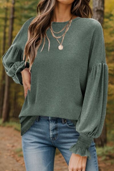 Round Neck Lantern Sleeve T-Shirt