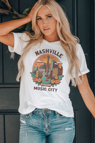 NASHVILLE MUSIC CITY Graphic Round Neck Tee