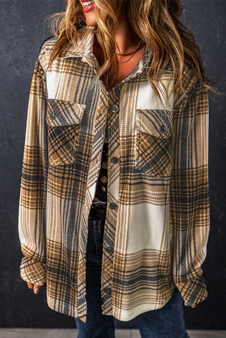 Plaid Pocketed Dropped Shoulder Coat