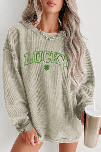 LUCKY Round Neck Dropped Shoulder Sweatshirt