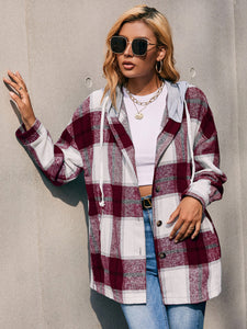 Plaid Dropped Shoulder Hooded Jacket