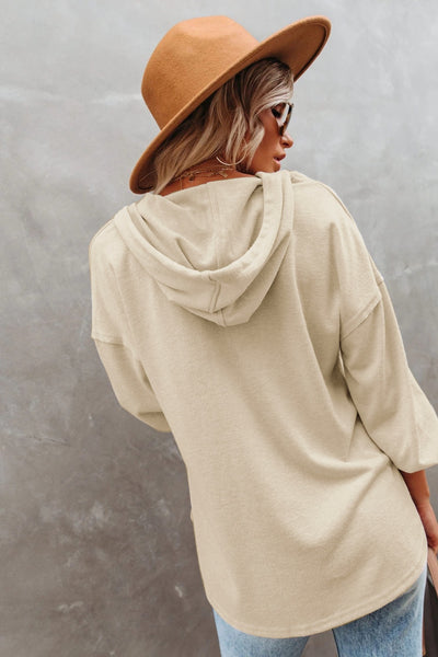 Buttoned Drop Shoulder Hoodie